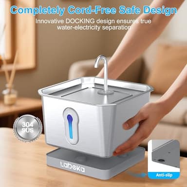 LABEKA Wireless Cat Water Fountain Stainless Steel, 4L/135oz Battery Operated Cat Fountain with Base, Automatic Pet Water Fountain, Ultra-Quiet and Easy Clean for Cats Dogs Multiple Pets(2 Filters) - Image 3