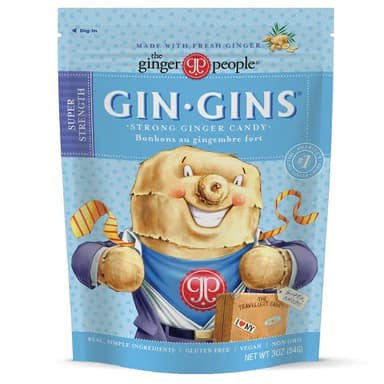 GIN GINS Super Strength – 100% Natural Candy by The Ginger People – Individually Wrapped Healthy Treats - Made with the Fresh Rhizome – Super Strength Flavor – 3oz Bag – Pack of 1 - Image 1