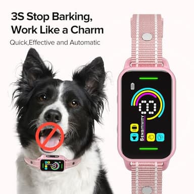DINJOO Dog Bark Collar for Large Medium Small Dogs,Smart Bark Collar,Rechargeable Anti Barking Training Collar with 8 Adjustable Sensitivity,Bark Collar with Beep (Pink) - Image 2