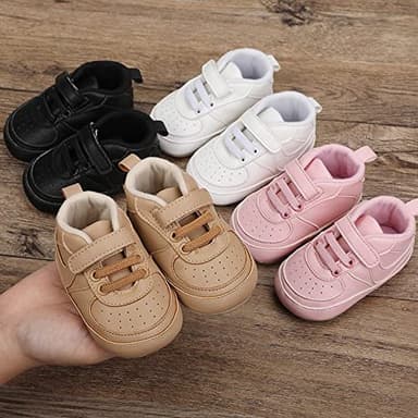 Clowora Unsex Baby Shoes Boys Girls Infant Sneakers Non-Slip Soft Rubber Sole Toddler Crib First Walker Lightweight Shoes (A02/Khaki,12-18 Months) - Image 4