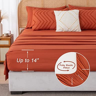 Litanika Queen Comforter Set with Sheets Burnt Orange - 7 Pieces Bed in a Bag Queen Boho Complete Bedding Sets Terracotta Rust Lightweight Bed Set with Comforter, Sheets, Pillowcases & Shams - Image 6