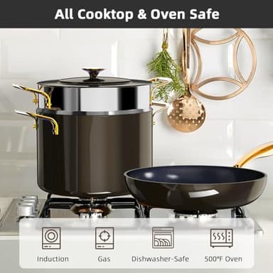 Nuwave Lux LE 13-Pc Cookware Set with Elegant Gold Handle, Diamond Infused Ceramic Non-Stick, PFAS Free, Premium Metal Lids, Ergonomic Stay-Cool Handles, Induction Ready & Compatible w/All Cooktops - Image 5