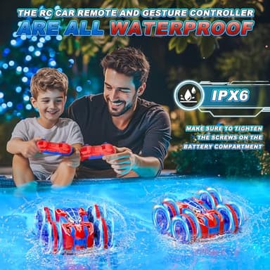 fygurso Waterproof Remote Control Car，4WD Land & Water 2.4 GHz RC Car Remote Control Boat，360°Rotation RC Stunt with LED Lights，Boys Girls Gifts All Terrain Water Beach Pool Toy - Image 3
