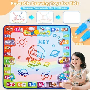 KIZZYEA Toys for 2 3 4 5 Years Old Boys Girls, Water Doodle Mat for Kids, Large Coloring Painting Writing Mat with Neon Colors, Educational Toys Christmas Birthday Gifts for Age 2-4, 3-5 Toddlers - Image 2