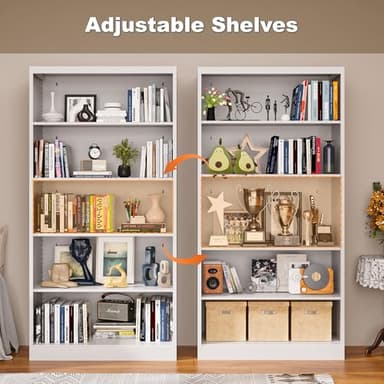 LyAosdFu Metal Bookcase, 14" Deep Bookshelf, 66" Tall Bookcases with Adjustable Shelves, 5 Shelf Bookcase, Industrial Bookshelves and Bookcases for Living Room, Office, Library. White Book Shelf. - Image 4