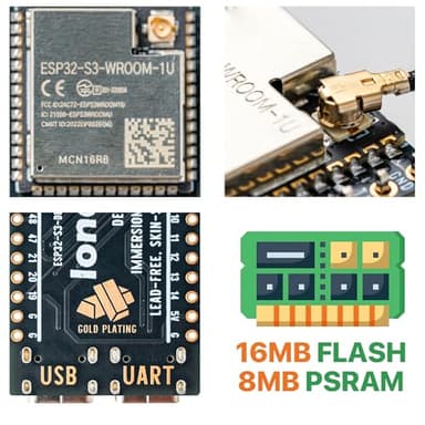 LONELY BINARY ESP32-S3 Gold Edition Dev Board - 16MB Flash 8MB PSRAM Dual USB-C IPEX Antenna WiFi Bluetooth for Arduino IoT Projects, MicroPython & ESP-IDF N16R8 (16MB +Antenna Gold Edition) - Image 6