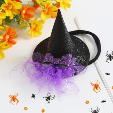 Baby Girls Mini Witch Hat Headband Infant Toddler Glitter Bow Tulle Party Hair Accessories Purple - Image 4
