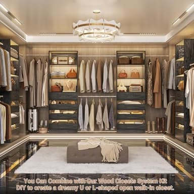 Aheaplus Closet System, 6-15Ft Closet Organizer with 8 Wooden Drawers, Wood Closet Organizer System with Tower, Walk-in Closet Organizer Wardrobe Garment Clothes Rack with 4 Hanging Rods, Black Oak - Image 2