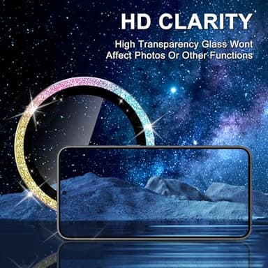 Avocase for Samsung Galaxy S25 Camera Lens Protector, Individual Metal Ring Tempered Glass Lens Cover, [Strong Adsorption] Scratch Resistant Ultra-Thin HD Clear Lens Cover, 1 Set-Colorful Sparkly - Image 4