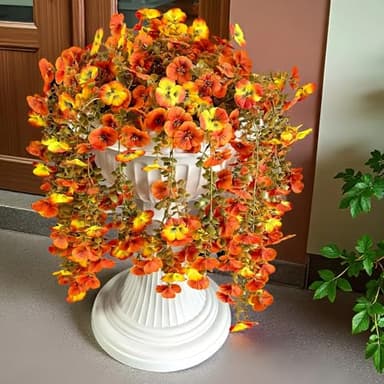 TSTWETO Artificial Fake Mums Flowers Plants for Outdoors, 2 PCS Artificial Hanging Silk Flowers Faux Pansies UV Resistant Look Real for Outside Porch Planter Home Decor - Image 4