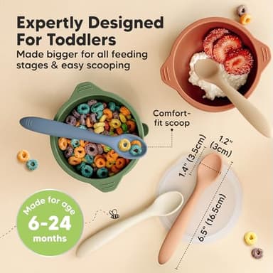 KeaBabies Silicone Baby Spoons, Self Feeding 6-12 months - 3-Pack Baby Weaning Eating Utensils, Toddler First Food Training Spoon, Infant, Kids Feeding Supplies Essential Set, Dishwasher-safe (Slate) - Image 2