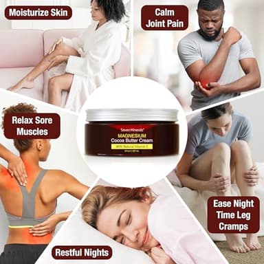 Seven Minerals, Natural Magnesium Cream for Pain Calm, Leg Cramps, Sleep & Muscle Soreness With Moisturizing Organic Cocoa Butter & Vitamin E - No Harmful Ingredients USA Made Safe for Kids (8 fl oz) - Image 2