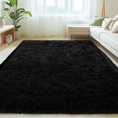 Mugorn Black Rugs for Living Room, 6x9 Feet Large Fluffy Area Rugs for Bedroom, Soft Carpet Shag Kids Room Rug, Non-Slip Fuzzy Rugs Indoor (6ft x 9ft, Black) - Image 1