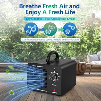 Ozone Generator 60000mg/h, Industrial/Home Ozone Machine, Odor Removal for Areas of 6,000 Square Feet, High Capacity Odor Eliminator for Car, Rooms, Smoke, Pets, O3 Air Purifier Deodorizes (Black) - Image 6
