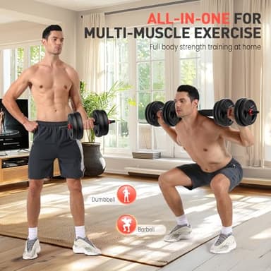 UKEEP Adjustable Dumbbells Set, 20/30/40/60/80lbs Free Weight Set with Connector of 2 Convertible to Barbell, Fitness Exercises for Home Gym Suitable Men/Women - Image 2