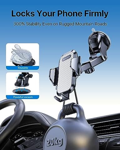 andobil Car Phone Holder Mount (Bumpy Roads Friendly) Military-Grade Phone Holders for Your Car Dashboard Windshield Air Vent Cell Phone Car Mount for iPhone 16 Pro Max 15 14 13, Samsung Silver - Image 3