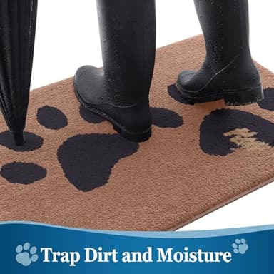 Buganda Dog Door Mat for Muddy Paws, Absorbent Dirt Trapper Washable Indoor Doormats, Non Slip Low-Profile Mud Mat for Dogs, Front Entrance Doormat for Inside Floor (48x30 Inches, Camel and Black) - Image 3