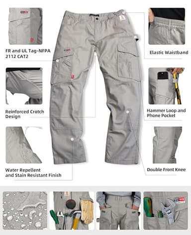 BOCOMAL FR Pants Cargo Pockets Lightweight 100% C Rip Stop Water Repellent Finish Flame Resistant Jeans Regular Fit - Image 2