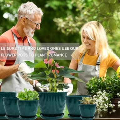 Vodotion - Plant Pots Indoor with Saucers & Drainage - 6 Pack Flower Pots - Plastic Planters for Indoor Planter - 7.5/6.6/5.8/5.0/4.3/3.5 inches Sizes for All Different Types of Plants-Dark Green - Image 2