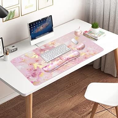 Keyboard Mouse Pad Set, Extended Mouse Pad+Keyboard Wrist Rest Support, Memory Foam Ergonomic Easy Typing, 3Pcs (35.4×15.7 in) Desk Pad Set for Home Office Study Game- Pink Gold Marble - Image 7