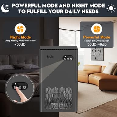 ToLife Dehumidifier for Home 95 OZ Water Tank, 1000 sq.ft Dehumidifiers for Basement Bedroom Bathroom with Auto Shut Off 7 Colors LED Light,Grey - Image 4