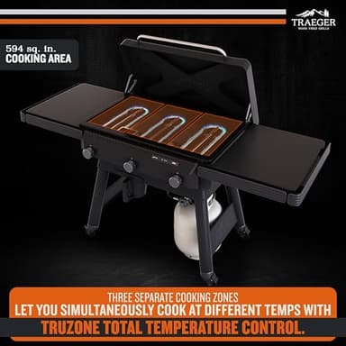 Traeger Grills Flatrock, 33 Inch Flat Top Griddle, Outdoor Gas Grill with 3-Zone TruZone Cooking, Even Heat, Fuel Sensor, and EZ-Clean Grease Management, Premium Propane Griddle for Outdoor Cooking - Image 3