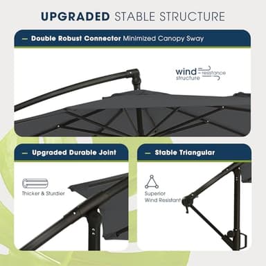 wikiwiki 10ft Patio Umbrella with Base Included, Outdoor Offset Cantilever Umbrella, Infinite Tilt, Crank and Cross Base, Dark Gray - Image 5