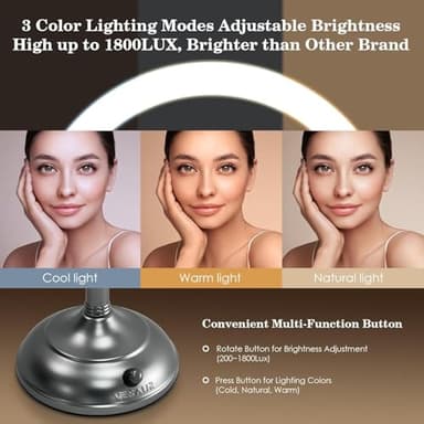 VESAUR Professional 8.5" Lighted Makeup Mirror, 1X/10X Double Sided HD Undistorted Magnifying Mirror with 3 Color 90 Dimmable LED lights, 360° Rotation Vanity Mirror, Unique Black Nickel with Gift Box - Image 4