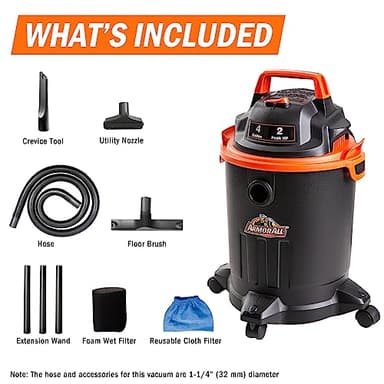 Armor All VO405P 0901 4 Gallon Wet/Dry Vac 2.0 Peak HP Shop Vacuum with Nozzles & Brush,Black/Orange - Image 4