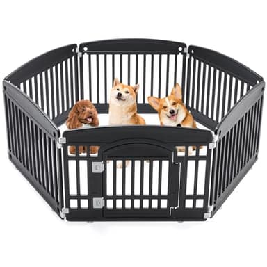 Sweetcrispy Plastic Dog Playpen - 6-Panel 24" Expandable & Durable Pet Fence for Medium Dogs - Indoor & Outdoor Portable Puppy Playpen with Secure Locking Door, Black - Image 1