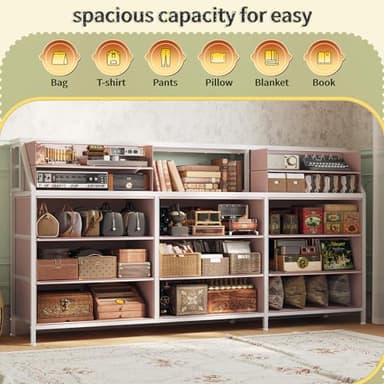 Romorgniz 55" W Pink Dresser for Bedroom with Deep Fabric Drawers, Long Chests of Drawers with 2 Open Wooden Shelves, Large Vanity Dressers for Entryway, Dorm, Sturdy Metal Frame, Wood Top - Image 4