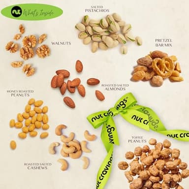 NUT CRAVINGS - Thanksgiving Mixed Nuts Gift Basket + Green Ribbon (7 Assortments, 1 LB) Holiday Xmas Christmas Food Arrangement, Healthy Snack Care Package, Food Assortments - Image 6