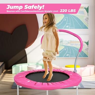 Roinoim 36 Inch Mini Trampoline for Kids with Handle, Indoor Round Toddler Trampoline, Pink - Image 2