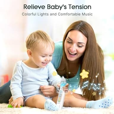 Nasal Aspirator for Baby,Rechargeable Nose Sucker for Baby,Baby Nasal Aspirator with 3 Silicone Tips,Adjustable Suction ,Waterproof Booger Sucker for Baby with Music and Light Function,Blue - Image 3