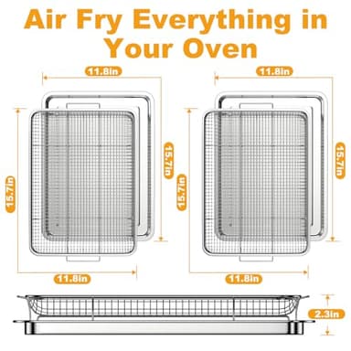 Air Fryer Basket for Oven 15.7"x11.8", 2-Pair Set Large Air Fryer Basket and Tray Stainless Steel Oven Air Fryer Accessories Pan Rack for Cooking Baking and Broiling - Image 2