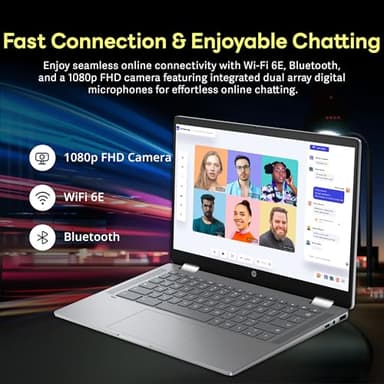 HP 14" 2-in-1 FHD Touchscreen Chromebook Plus Laptop, Intel i3-N305, 8GB LPDDR5, 416GB Storage(256GB SSD+160GB Docking Station), UHD Graphics, FHD Camera, Fast Charge, Wi-Fi 6E, Chrome OS, Silver - Image 4