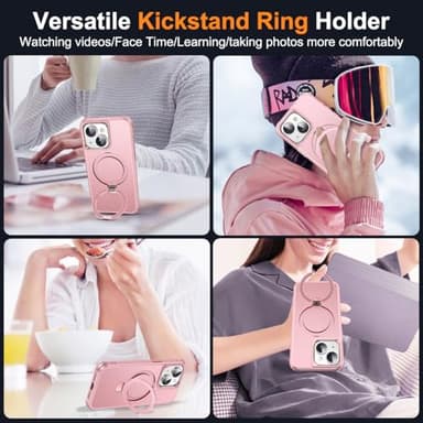 SKYLMW Compatible with iPhone 13 Case & iPhone 14 Case with Invisible Magnetic O-Ring Stand Phone Cases for 13 & 14 6.1" [Compatible with Mag-Safe][Great Grip Feeling], Rose Gold - Image 5