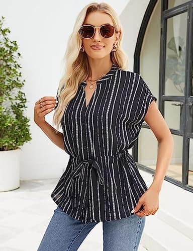 Womens Button Down Blouses Casual Peplum Summer Tops Dressy Chiffon Work Blouse Floral XL - Image 4