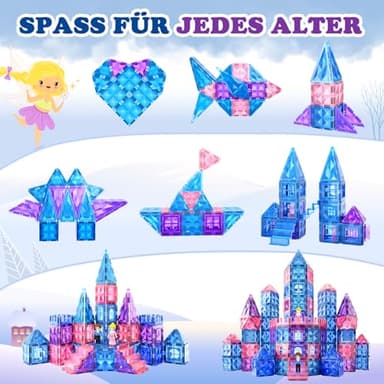 Magnetic Tiles 102pcs with 2 Stairs 2 Dolls Princess Castle Building Girls Toys Age 4-5 6-8 Magnetic Blocks Birthday Xmas Gifts for Girls Toys for 3 4 5 6 7 8+ Year Old - Image 5