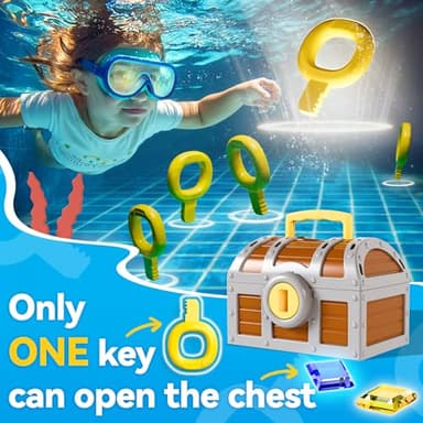 Pool Wave Kids Diving Pool Toy, Large Treasure Chest Water Dive Game W/Keys Gems Fish, Toddler Outdoor Swimming Treasure Box Playset, Fun Summer Swim Party Gifts 3 4 5 6 7 8 10 12 Year Old Boy Girl - Image 3