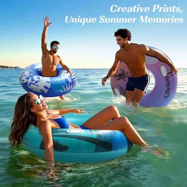 HeySplash Pool Tubes for Adult, 42 Inch Large Pool Floats with Handles, Inflatable Swim Rings Lounge, Hawaii Fun Swim Floaties Swimming Pool Beach Lake River Party Decoration Toys, Blue Green Beach - Image 4