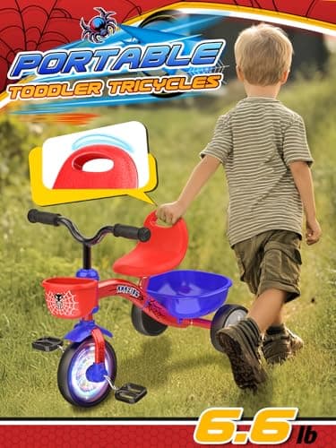 Tricycle for Toddlers 1-3 3-5 Year Olds, Spider Toddler Bike Baby Balance Bike with Colorful Lighting Wheels & Large Basket, Birthday Gift and Toy for 1 2 3 4 5 Year Olds Boys and Girls - Image 9