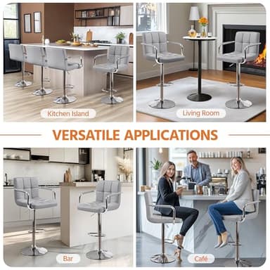 Yaheetech Bar Stools Set of 2, PU Leather Adjustable Swivel Barstools, Hydraulic Kitchen Counter Height Bar Chairs with Armrest and Back for Kitchen, Dining Room, Light Grey - Image 7
