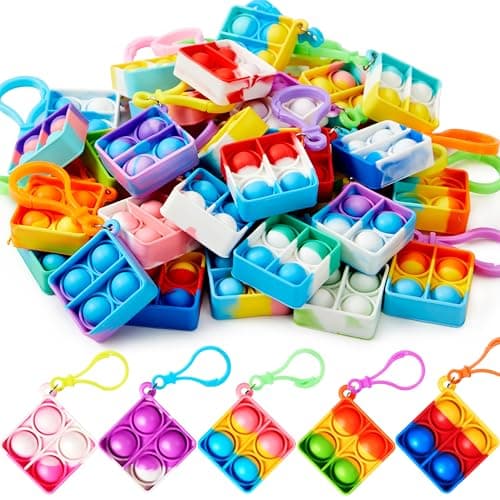 JOYIN Square Pop Fidget Keychain 30 Pack Pop Fidget Toys Bulk Party Favors for Kids 4-8,8-12 Years, Halloween Goodie Bags Stuffers Back to School Gifts for Students Classroom Prizes Sensory Toys - Image 1
