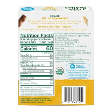Little Bellies Organic Date, Oat & Banana Bars for Toddlers 12+ Months, 3 oz (5 Bars) - Pack of 6 - Image 2