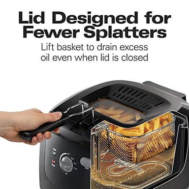 Hamilton Beach Cool Touch Electric Deep Fryer with Basket and Lid, 2 Liters / 8 Cups Oil Capacity, Adjustable Temperature, 1500 Watts for Fast Heat-up, viewing Window Easy to Clean, Black (35021) - Image 7