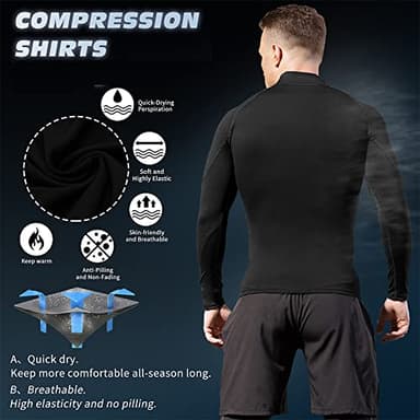 SPVISE Men's Compression Shirt Long Sleeve Mock Turtleneck Athletic Workout T-Shirts Running Tops Cool Gym Undershirts Black - Image 7