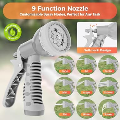 Ayleid Retractable Garden Hose Reel,1/2 in x 100 ft Wall Mounted Hose Reel, with 9- Function Sprayer Nozzle, Any Length Lock/Slow Return System/Wall Mounted/180°Swivel Bracket (Grey) - Image 7