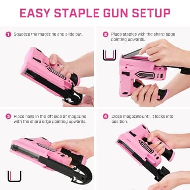 Bielmeier Pink Cordless Staple Gun, 2-in-1 Nail Gun Battery Powered with 2600Pcs Staples and Nails, 4V Brad Nailer Tacker Electric Stapler for Upholstery, Material Repair, Carpentry, Wood, DIY - Image 7