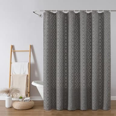 Chyhomenyc Diamo Grey Shower Curtains - Geom Tufted Textured Heavy Duty Thick Fabric Shower Curtains, 280G/M Luxury Weighted Cloth Bath Curtain Set with 12 Plastic Hooks, 72" W x 72" L - Image 2